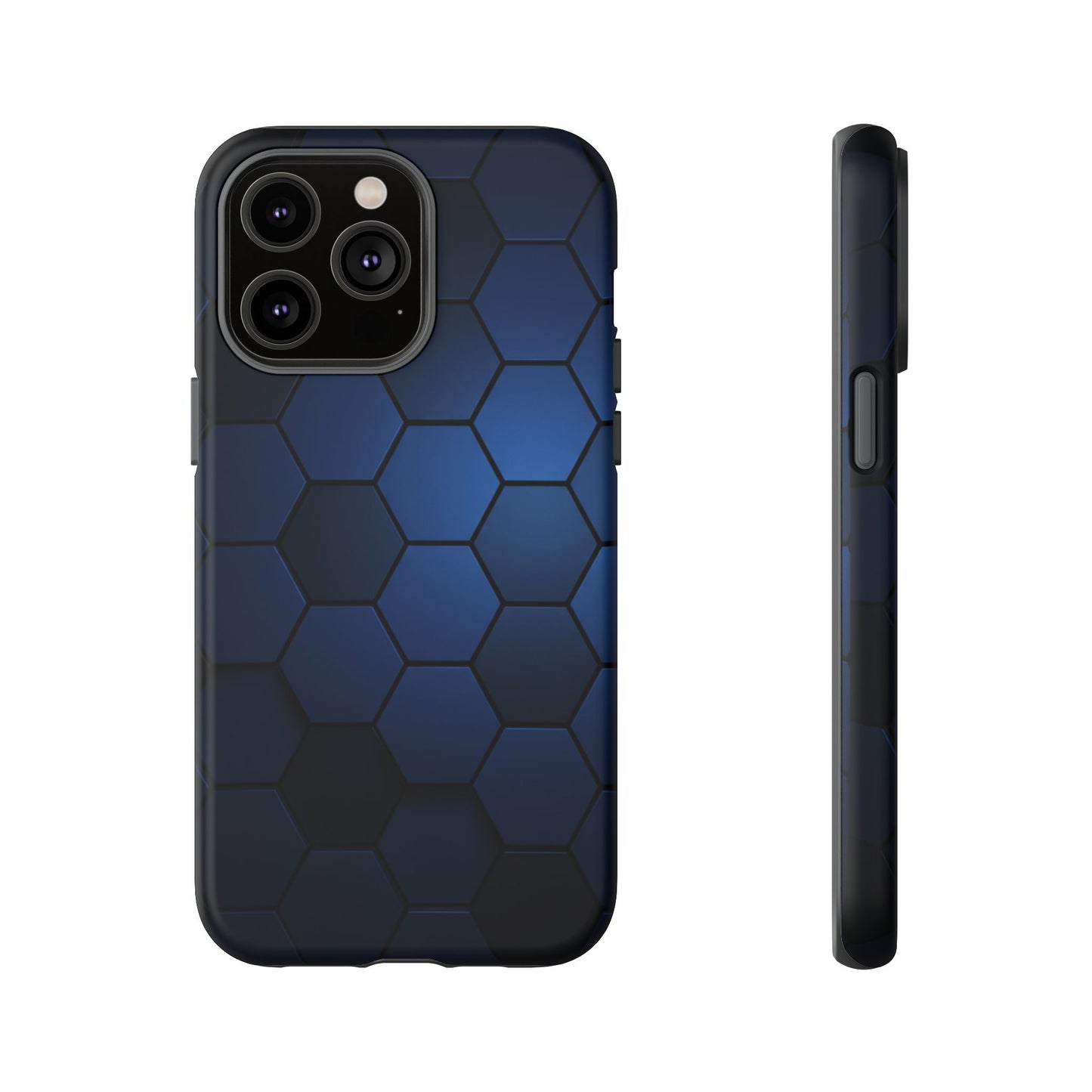 Blue Hexagon Gradient Phone Case | Honeycomb Geometric Tech Aesthetic | Minimalist Tough Case for iPhone & Samsung