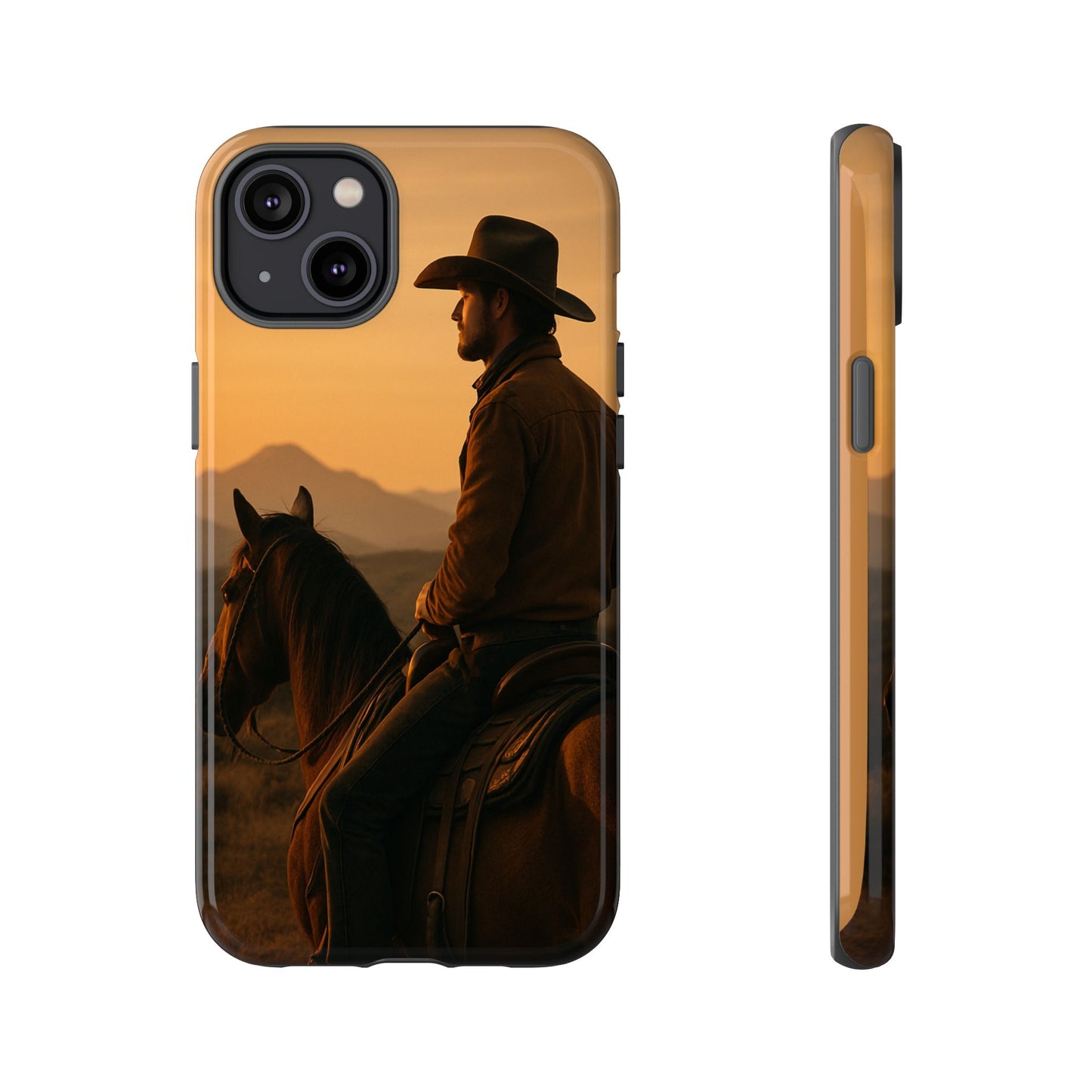 Western Cowboy Sunset Phone Case | Horse Rider Desert Aesthetic Tough Protective Case