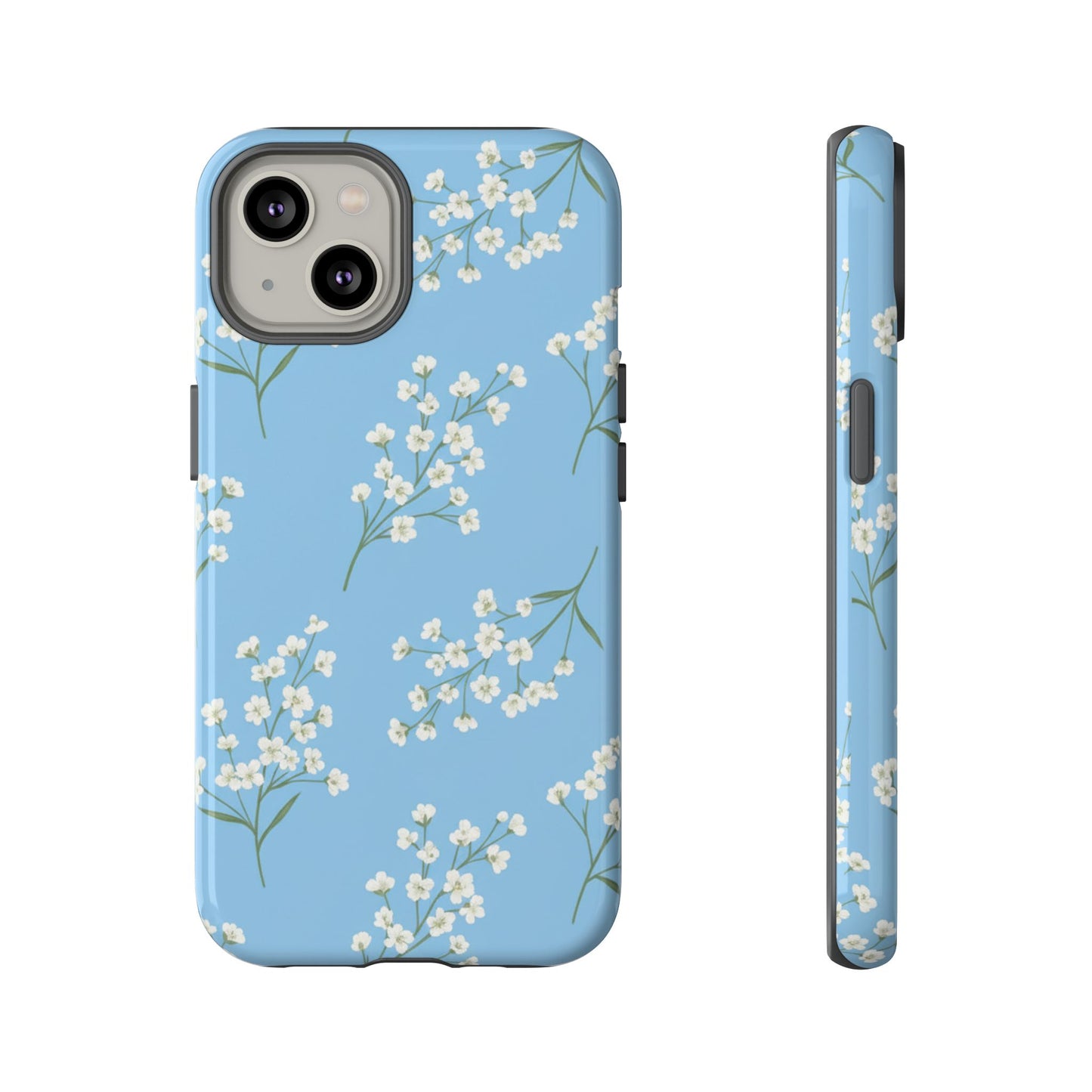 Baby’s Breath Floral Phone Case – Blue Minimal Flower Aesthetic Tough Case