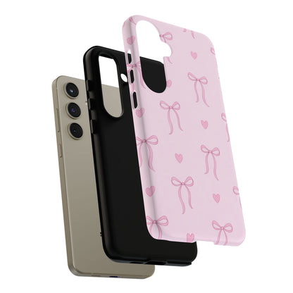 Pink Bow Heart Aesthetic Phone Case – Coquette Cute Tough Cover