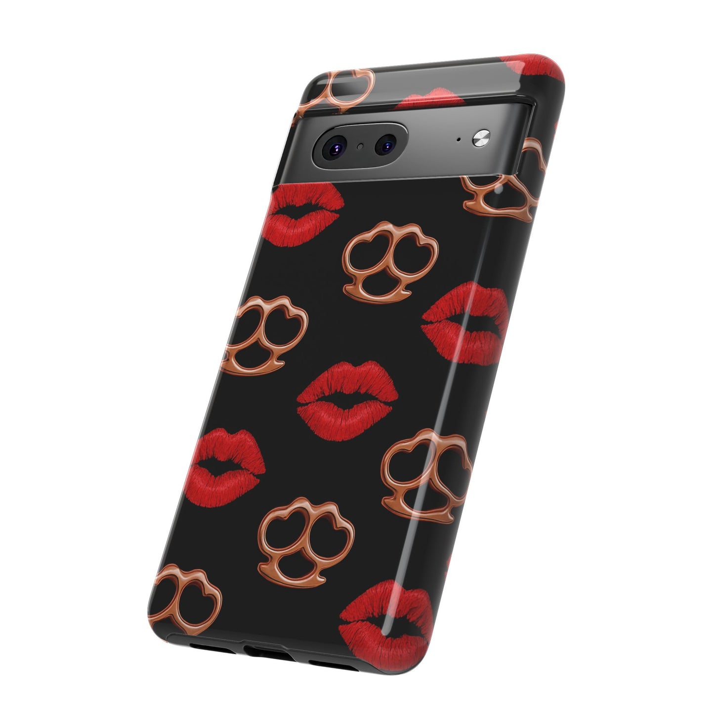Red Lipstick & Knuckle Duster Phone Case | Bold Kiss Print Tough Protective Cover for Iphone, Samsung Galaxy and Pixel