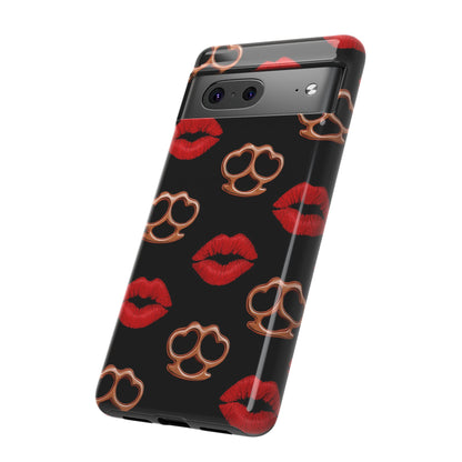 Red Lipstick & Knuckle Duster Phone Case | Bold Kiss Print Tough Protective Cover for Iphone, Samsung Galaxy and Pixel