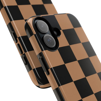Brown Checkered Phone Case | Aesthetic Checkerboard iPhone & Samsung Tough Case