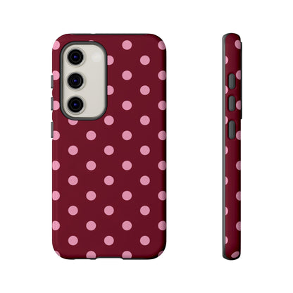 Pink Polka Dot Phone Case – Cute Aesthetic Tough Protective Phone Cover for Iphone, Samsung Galaxy and Pixel