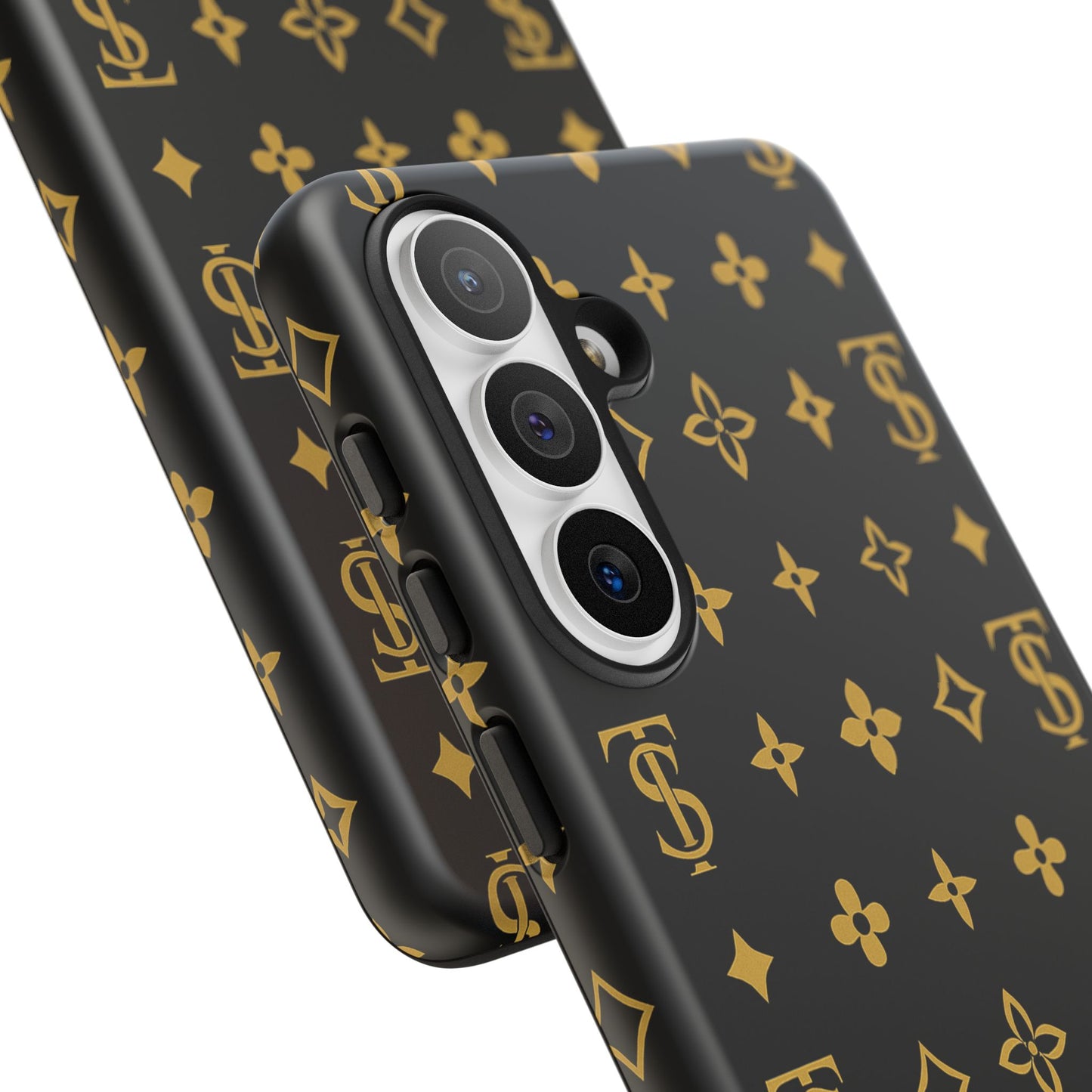 Gold Monogram Pattern Tough Phone Case | Black & Gold Luxury Design for Iphone, Samsung Galaxy and Pixel