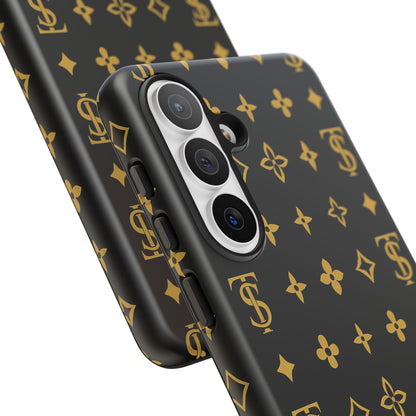 Gold Monogram Pattern Tough Phone Case | Black & Gold Luxury Design for Iphone, Samsung Galaxy and Pixel