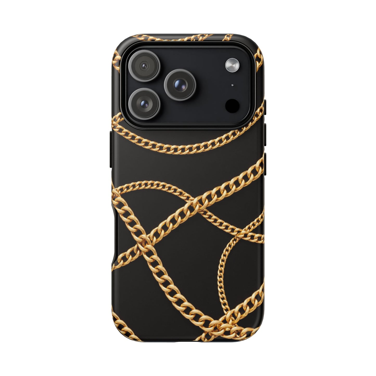 Luxury Gold Chain Phone Case – Black Designer Style Tough Protective Cover for Iphone, Samsung Galaxy and Pixel