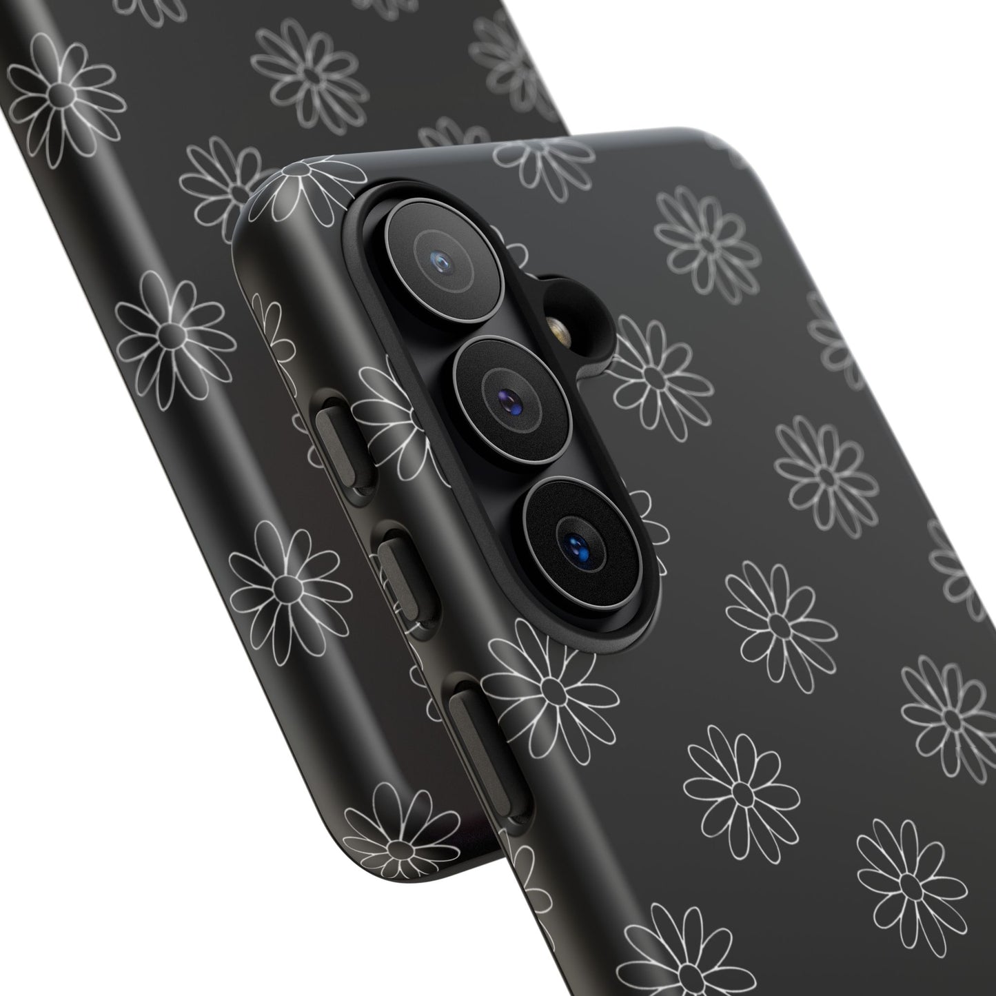 Black Daisy Floral Phone Case – Slim Protective Tough Case for Iphone, Samsung Galaxy and Pixel