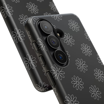Black Daisy Floral Phone Case – Slim Protective Tough Case for Iphone, Samsung Galaxy and Pixel