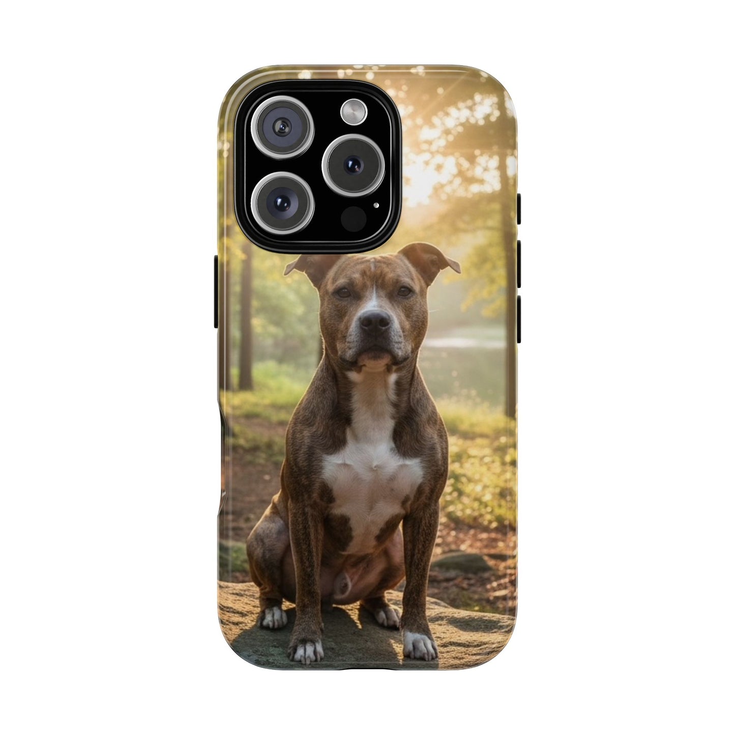 Pitbull Portrait Phone Case | Dog Lover Tough Case, Sunset Forest
