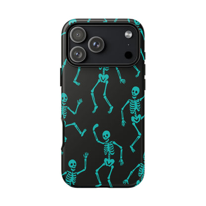 Dancing Teal Skeletons Phone Case | Tough Protective Case for Iphone, Samsung Galaxy and Pixel