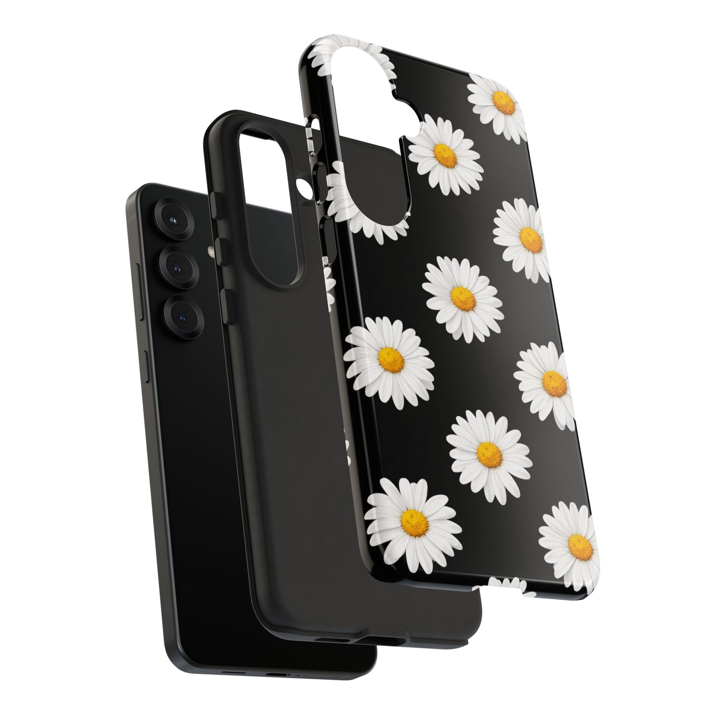 Black Daisy Floral Tough Phone Case – Cute Protective Cover for Iphone, Samsung Galaxy and Pixel