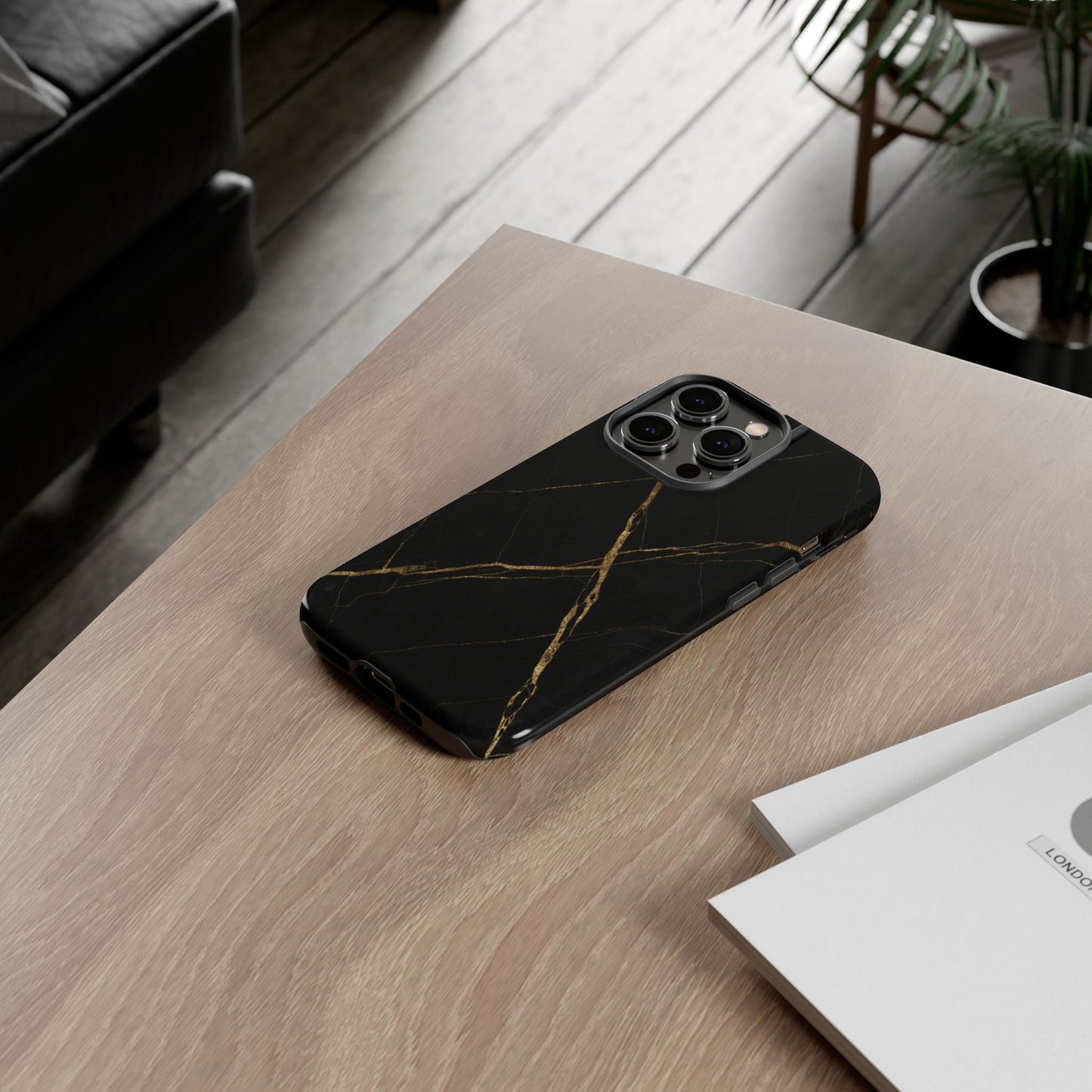 Black Marble Phone Case with Gold Veins | Minimal Luxury Tough Case