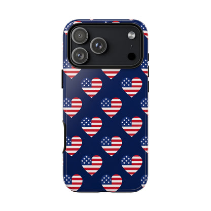 Patriotic American Flag Heart Phone Case – Tough Shockproof, USA Stars & Stripes for Iphone, Samsung Galaxy and Pixel