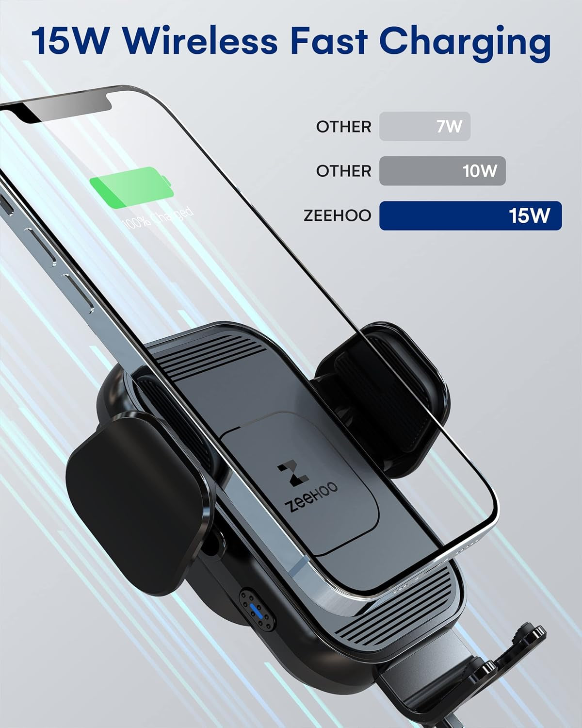 Wireless Car Charger, 15W Fast Charging, Auto Clamping Car Phone Mount, Cell Phone Holder Charger, for Iphone 15 14 13 12 11 Pro Max Xs, Etc. (Black)