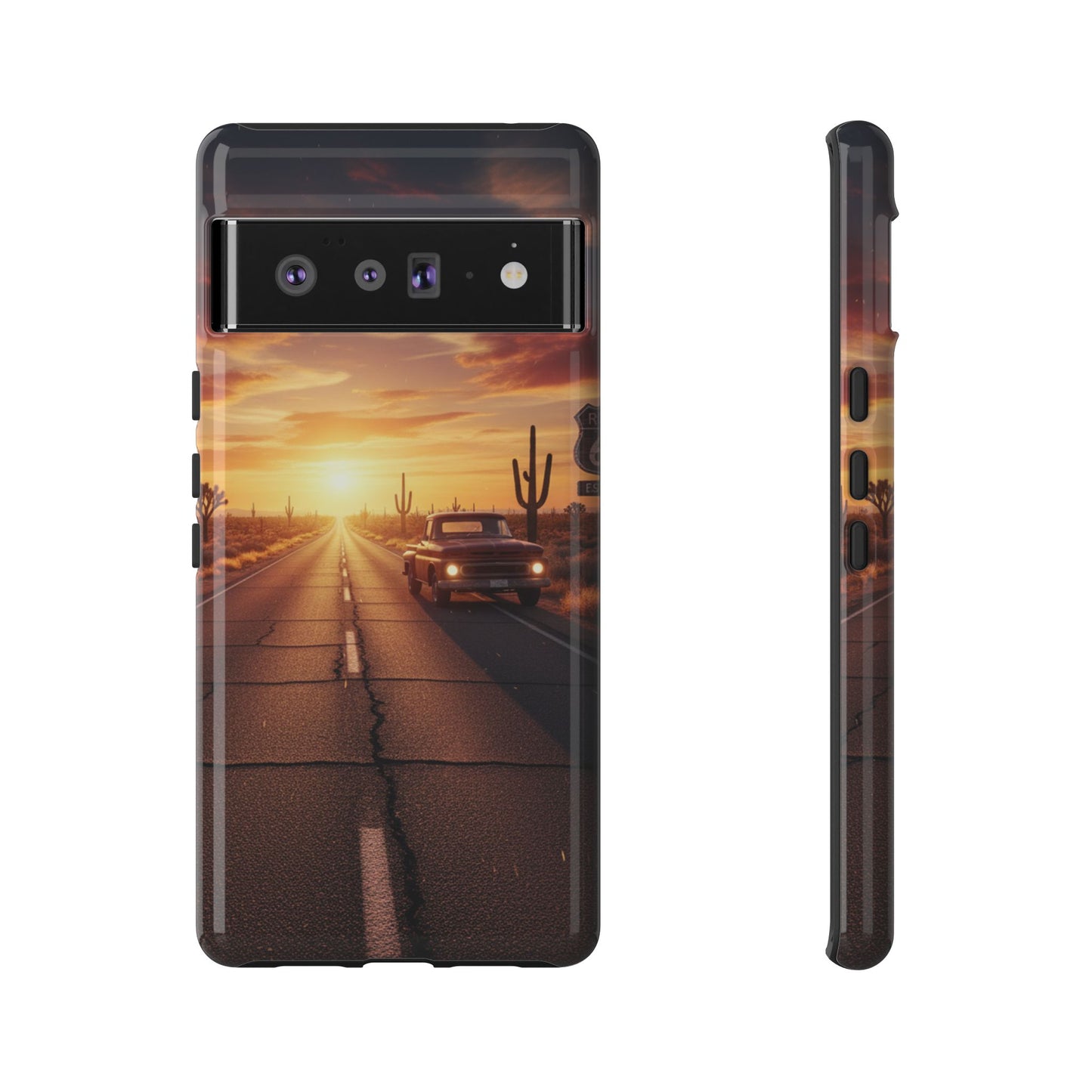 Route 66 Sunset Desert Highway Phone Case – Road Trip Travel Aesthetic Tough Case