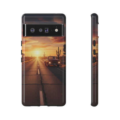 Route 66 Sunset Desert Highway Phone Case – Road Trip Travel Aesthetic Tough Case