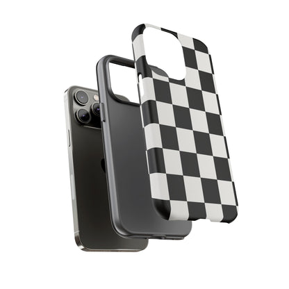 Black & White Checkerboard Phone Case – Classic Aesthetic Tough Protective Case