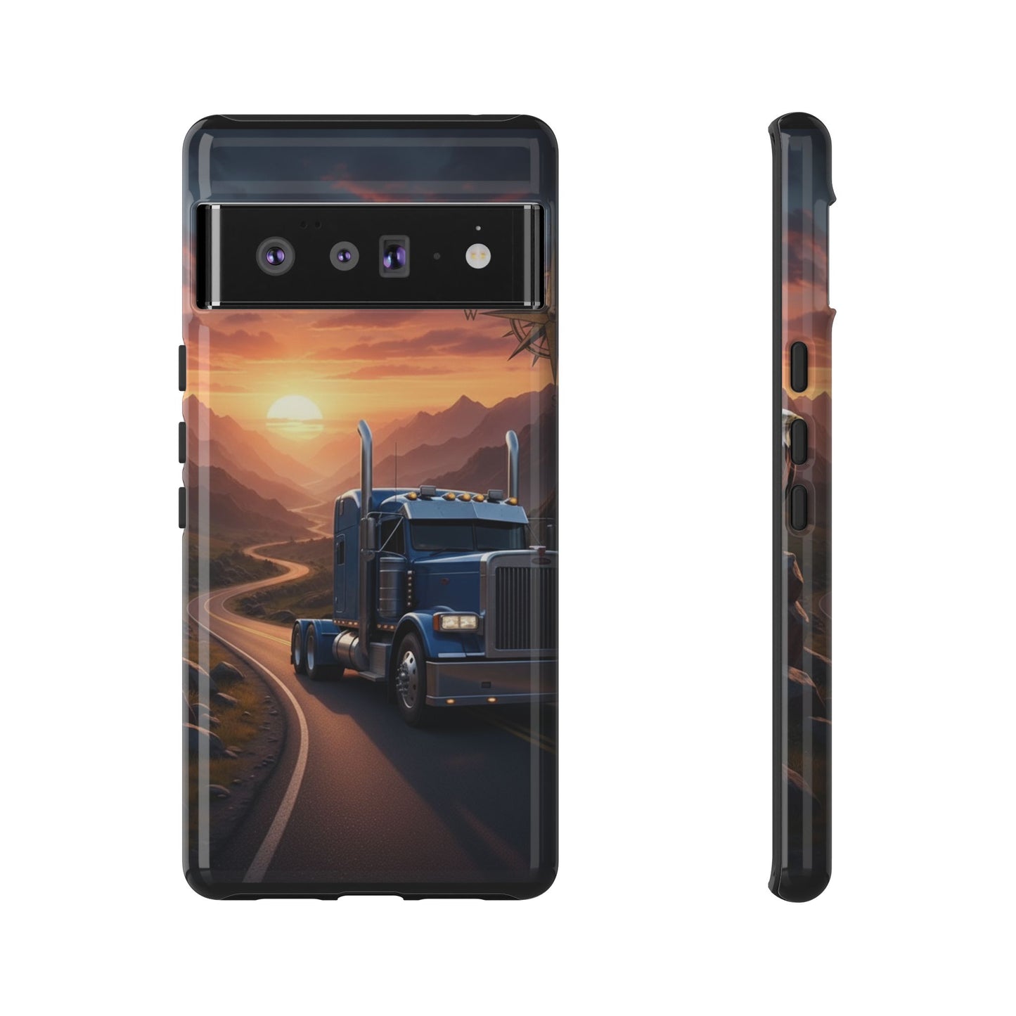 Semi Truck Sunset Phone Case | Trucker Gift | Diesel Truck Highway Road iPhone & Samsung Tough Protective Case