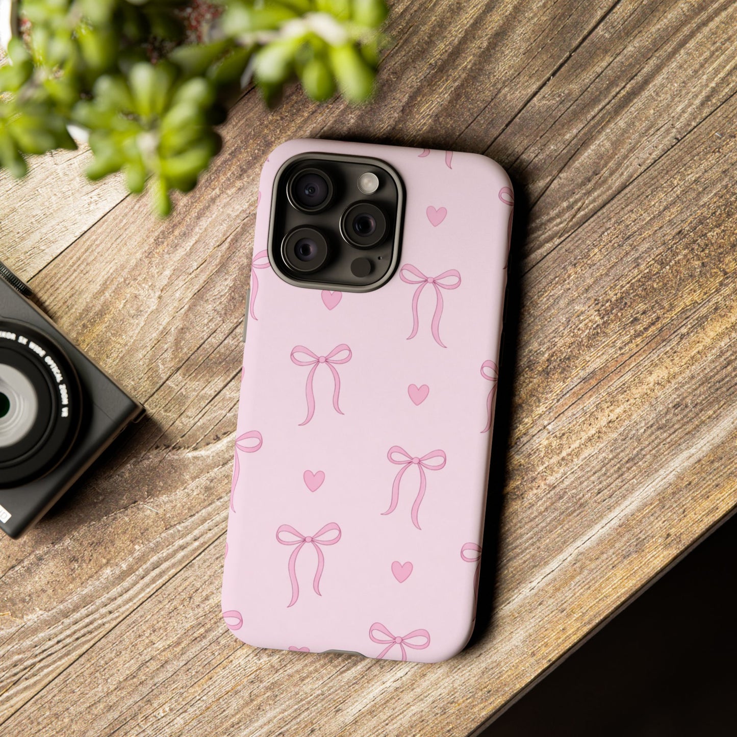 Pink Bow Heart Aesthetic Phone Case – Coquette Cute Tough Cover