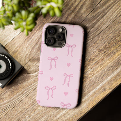 Pink Bow Heart Aesthetic Phone Case – Coquette Cute Tough Cover