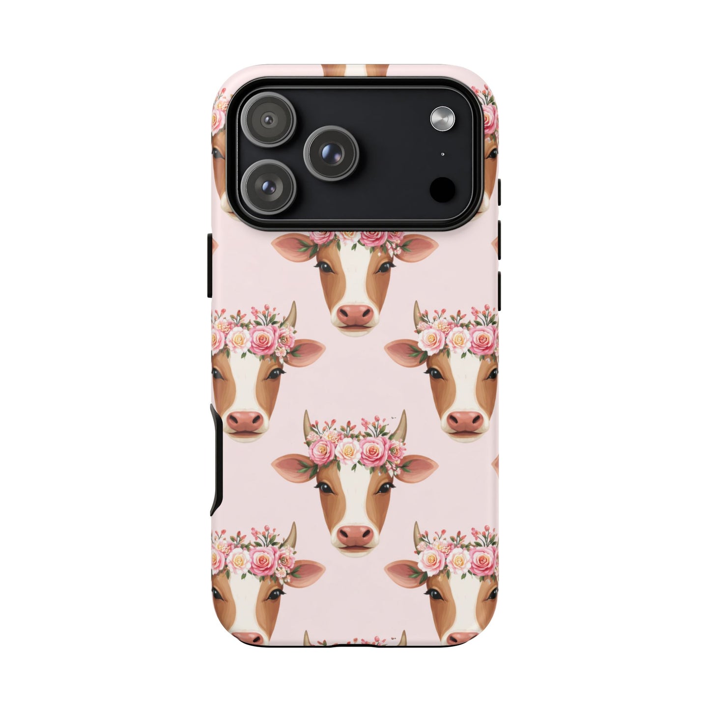 Floral Cow Phone Case – Cute Pink Cow Print Tough Protective Case for Iphone, Samsung Galaxy and Pixel