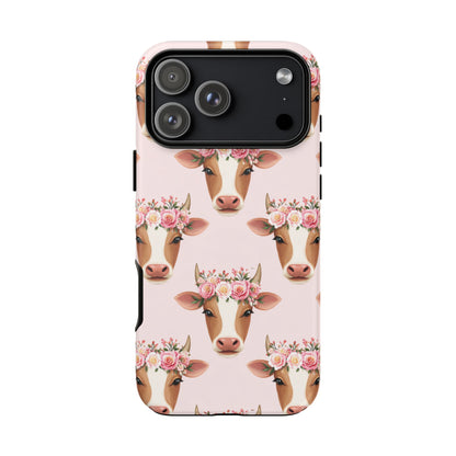 Floral Cow Phone Case – Cute Pink Cow Print Tough Protective Case for Iphone, Samsung Galaxy and Pixel