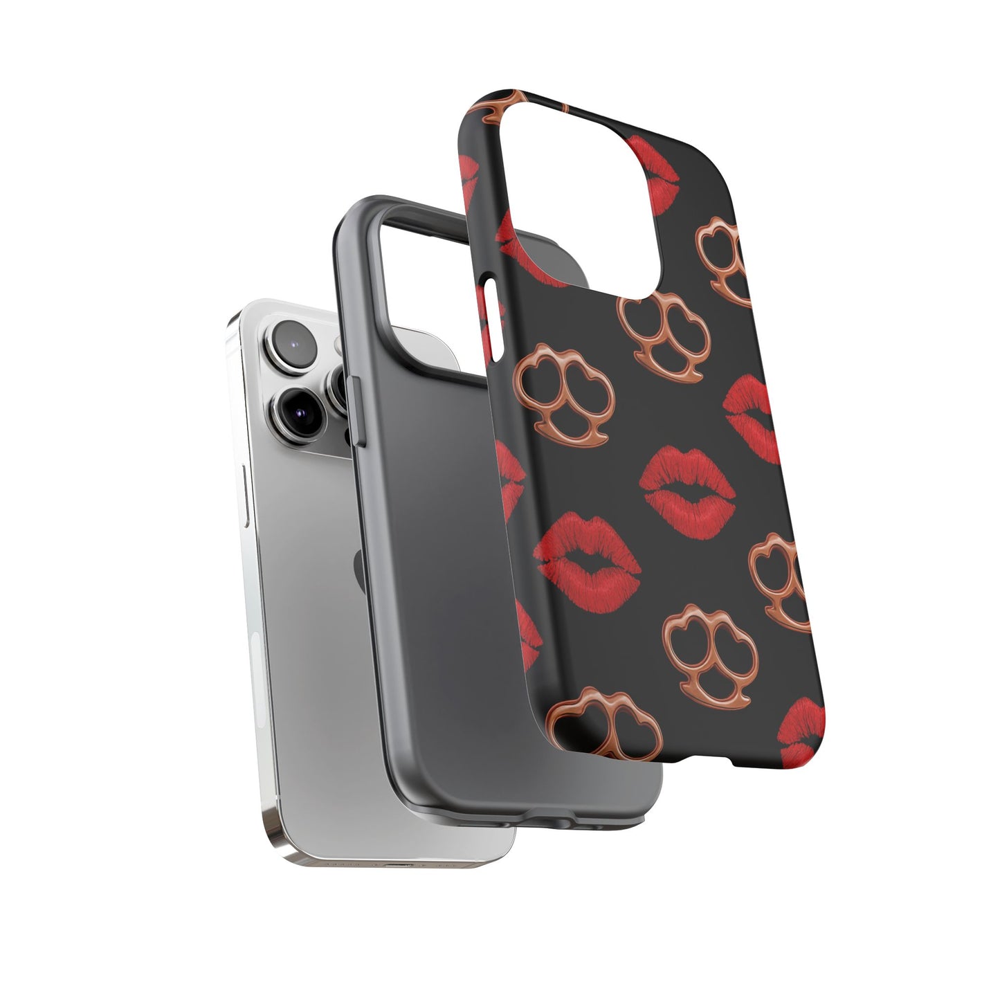 Red Lipstick & Knuckle Duster Phone Case | Bold Kiss Print Tough Protective Cover for Iphone, Samsung Galaxy and Pixel