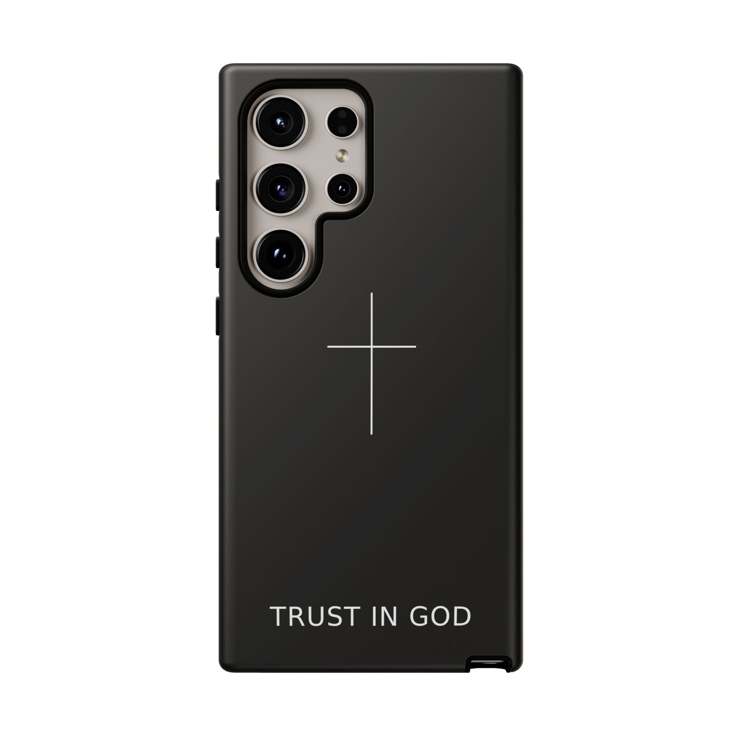 Trust in God Phone Case Minimal Cross Christian Black Tough Cover
