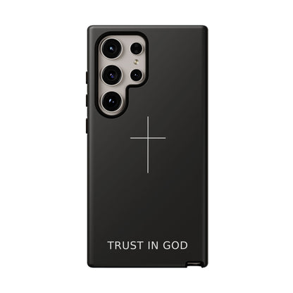 Trust in God Phone Case Minimal Cross Christian Black Tough Cover