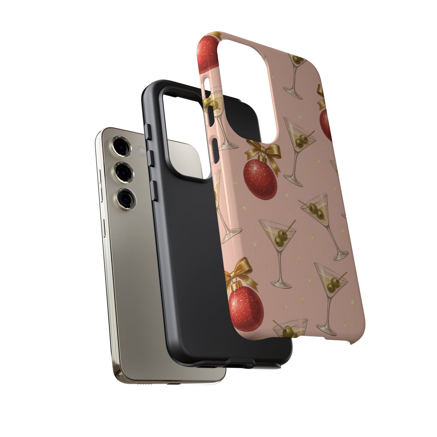Cocktail Ornament Phone Case – Pink Martini & Cherry Pattern | Glossy or Matte for Iphone, Samsung Galaxy and Pixel