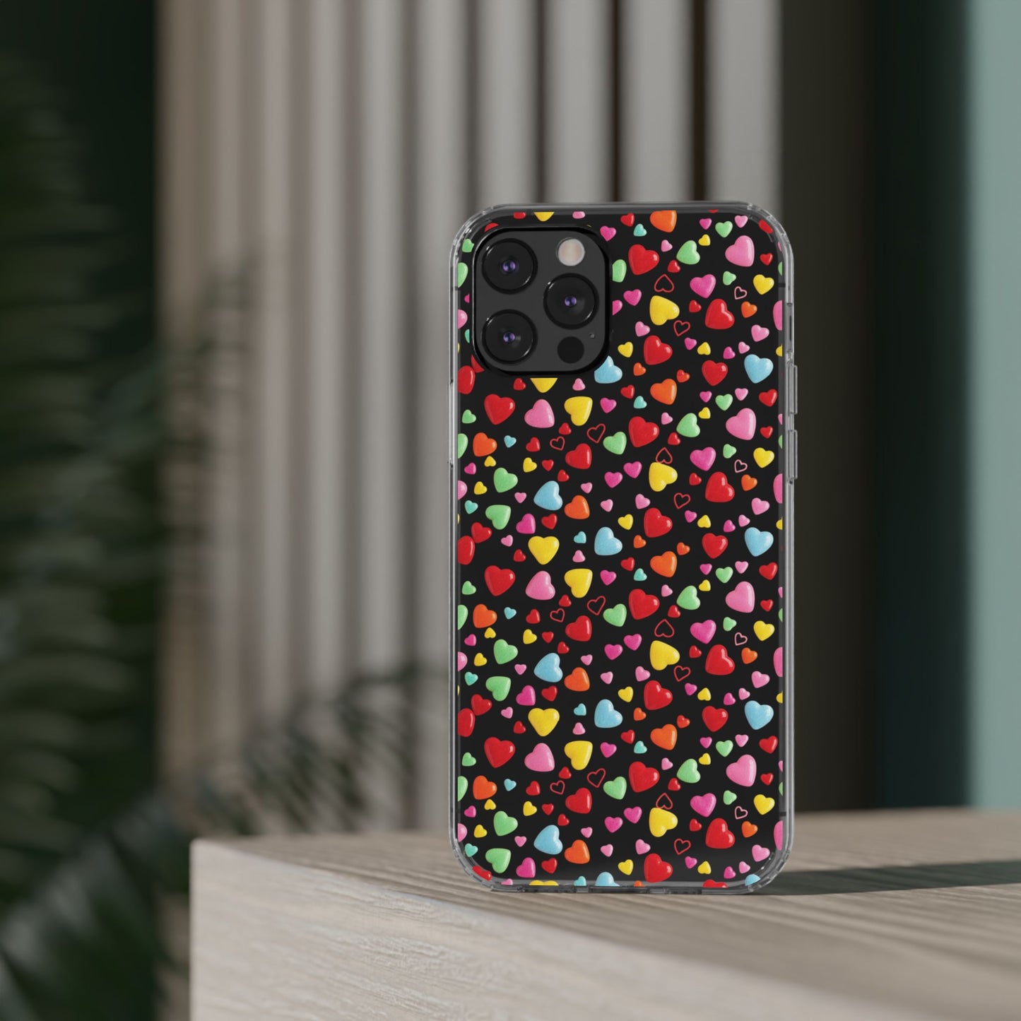 Colorful Heart Clear Phone Case | Impact-Resistant Valentine Aesthetic Case