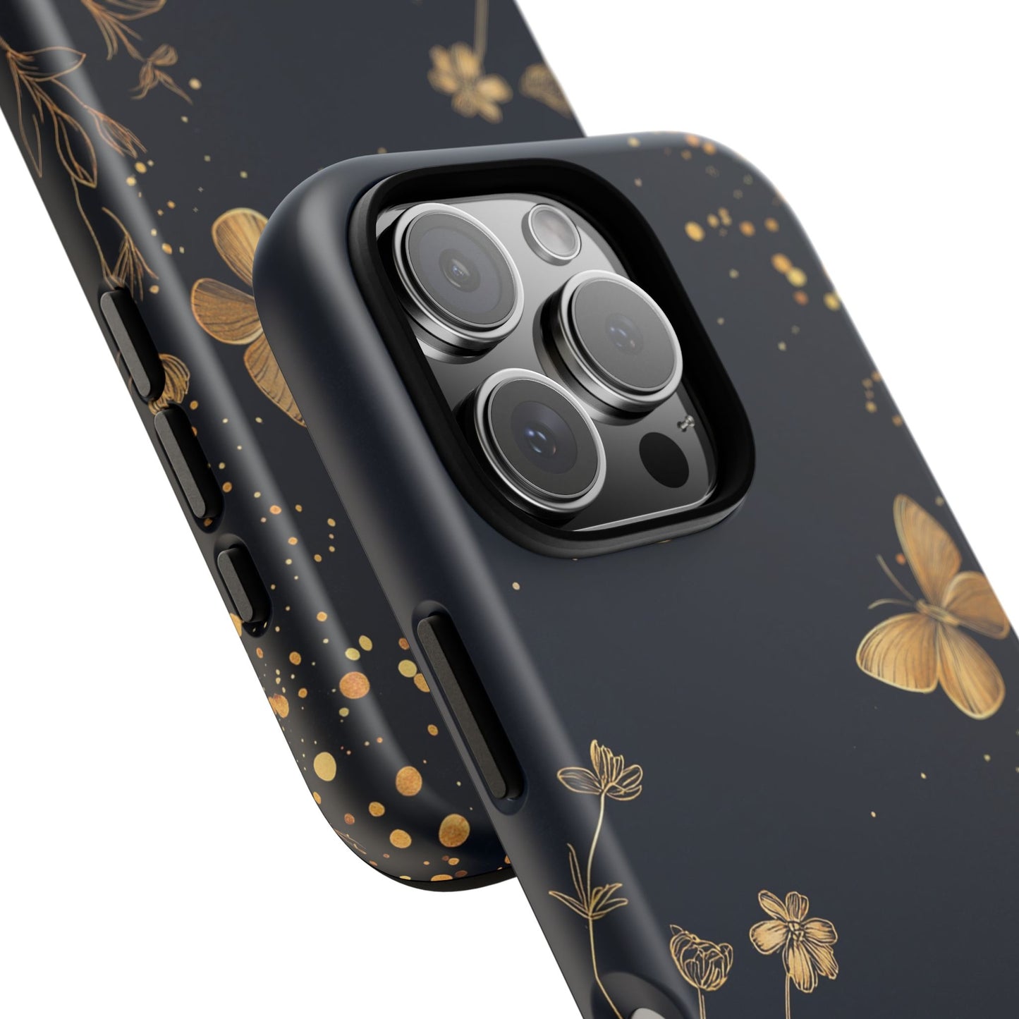 Gold Floral Butterfly Phone Case, Dark Aesthetic Botanical, Elegant Black Luxury iPhone Samsung Cover