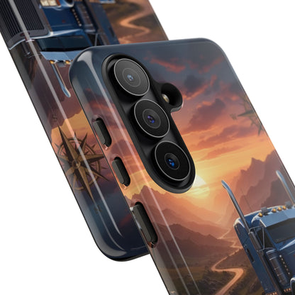Semi Truck Sunset Phone Case | Trucker Gift | Diesel Truck Highway Road iPhone & Samsung Tough Protective Case