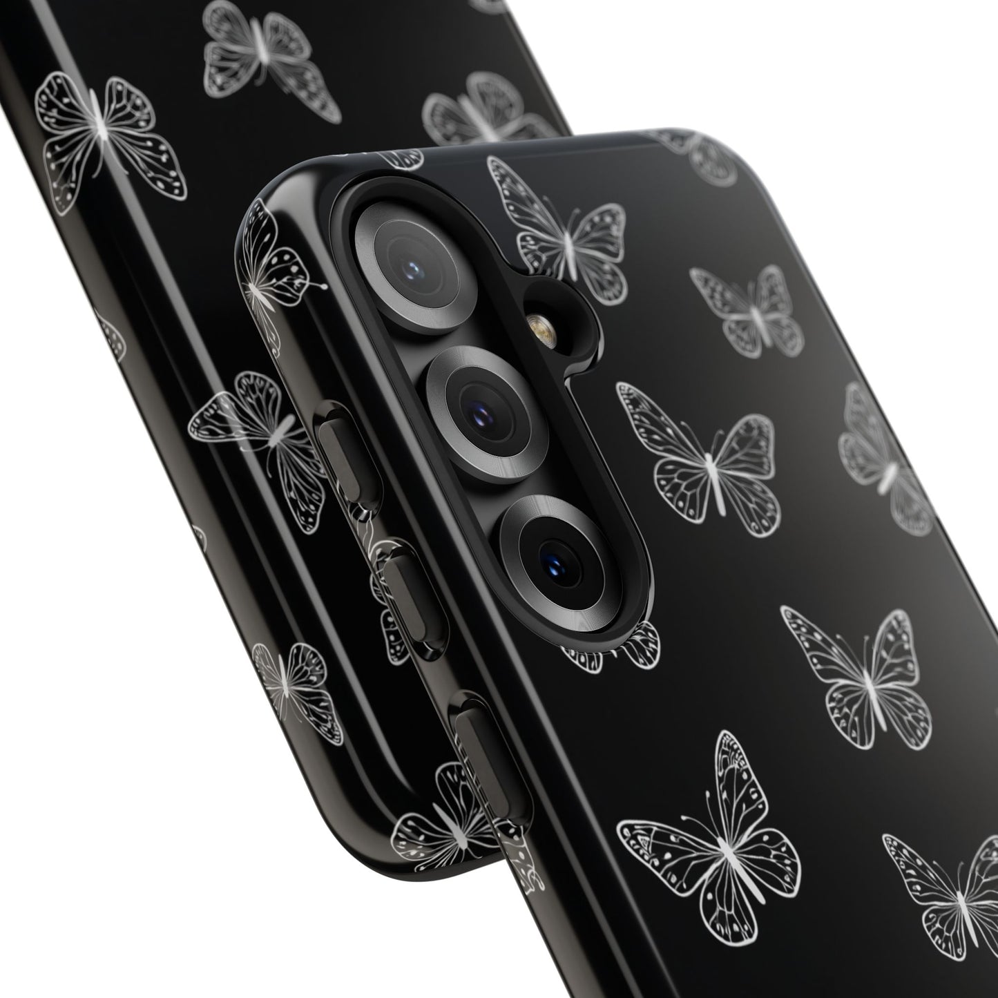 White Butterfly Pattern Phone Case – Dark Aesthetic Monochrome Tough Cover