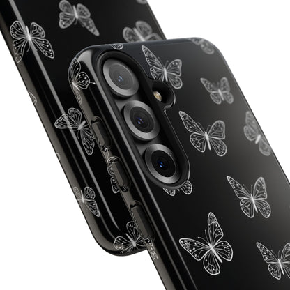 White Butterfly Pattern Phone Case – Dark Aesthetic Monochrome Tough Cover