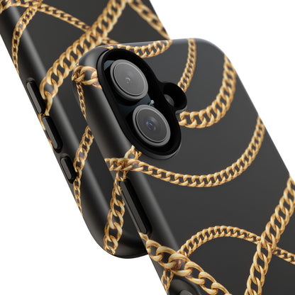 Luxury Gold Chain Phone Case – Black Designer Style Tough Protective Cover for Iphone, Samsung Galaxy and Pixel