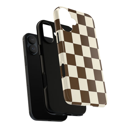Mocha Checkerboard Phone Case | Neutral Aesthetic Tough Case