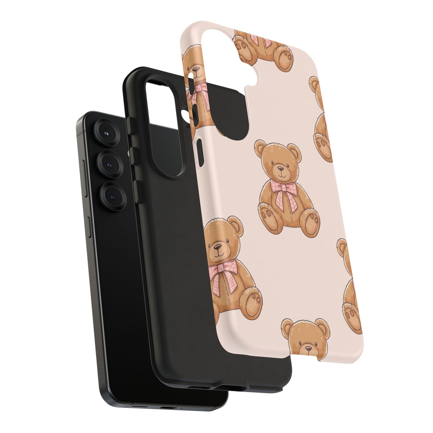 Teddy Bear Phone Case | Cute Coquette Aesthetic Pink Bear Pattern Case | Kawaii Soft Girl iPhone & Samsung Tough Protective Case