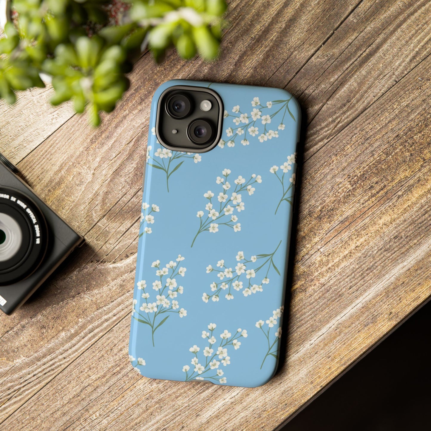 Baby’s Breath Floral Phone Case – Blue Minimal Flower Aesthetic Tough Case