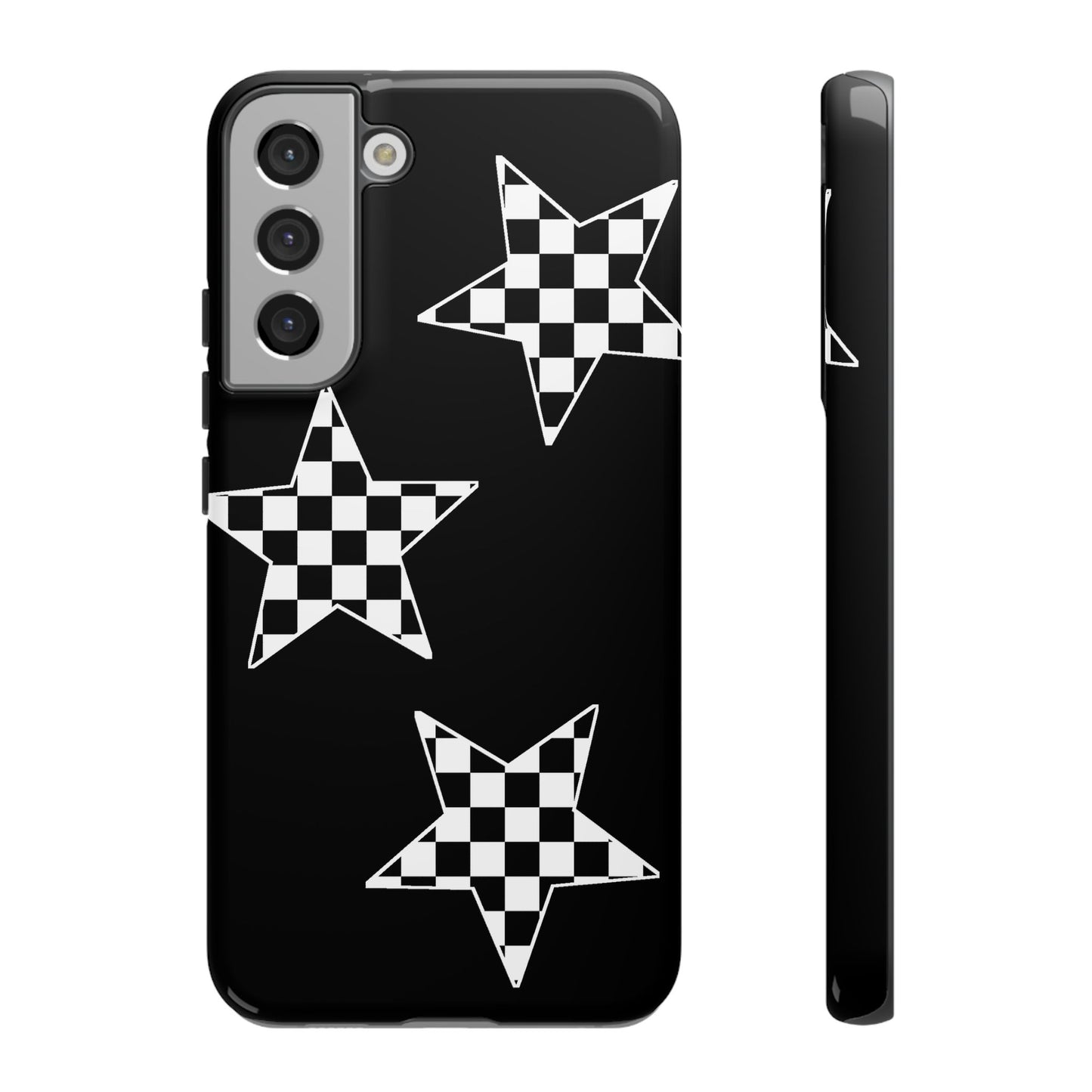 Checkered Star Tough Phone Case – Black Retro Graphic Protective Cover for Iphone, Samsung Galaxy and Pixel