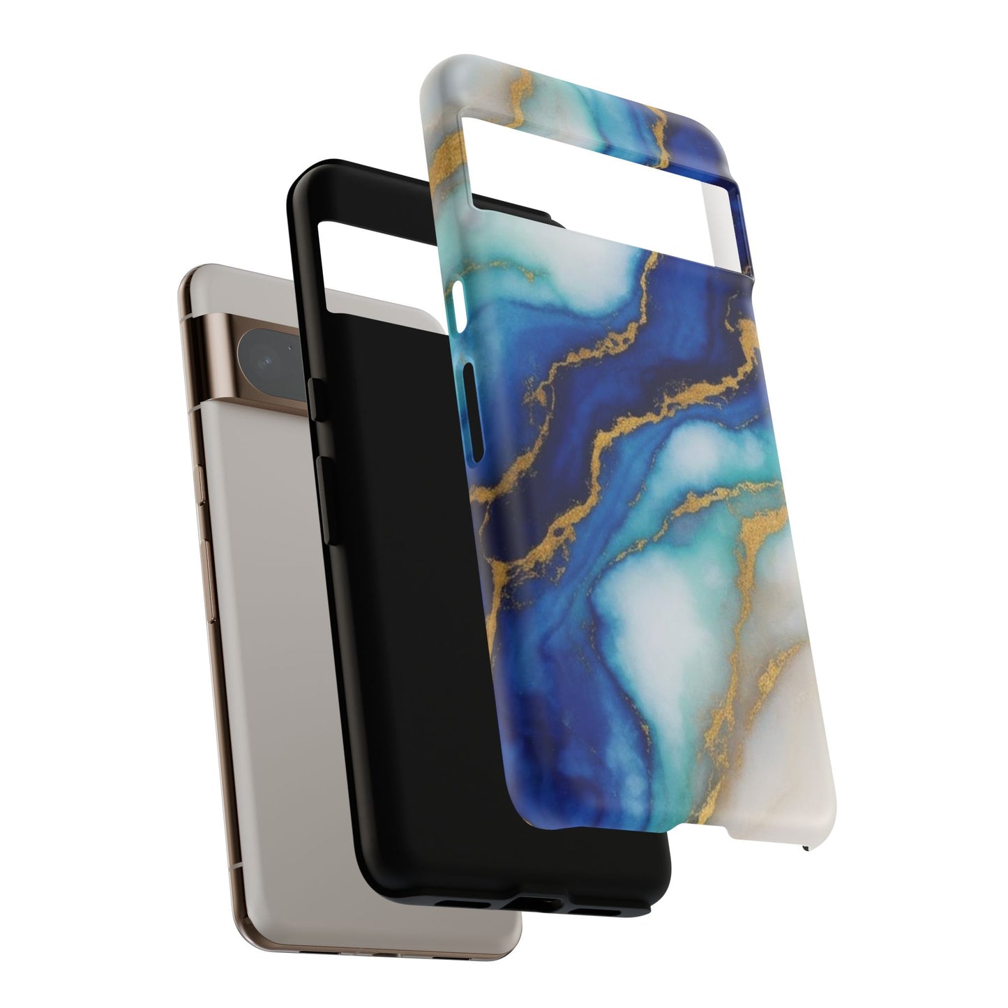 Blue & Gold Marble Phone Case – Luxury Resin Art Tough Case (iPhone, Samsung, Pixel)