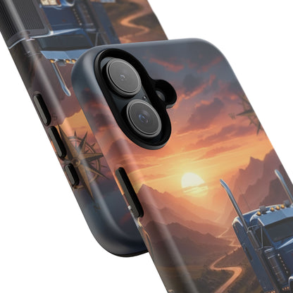 Semi Truck Sunset Phone Case | Trucker Gift | Diesel Truck Highway Road iPhone & Samsung Tough Protective Case