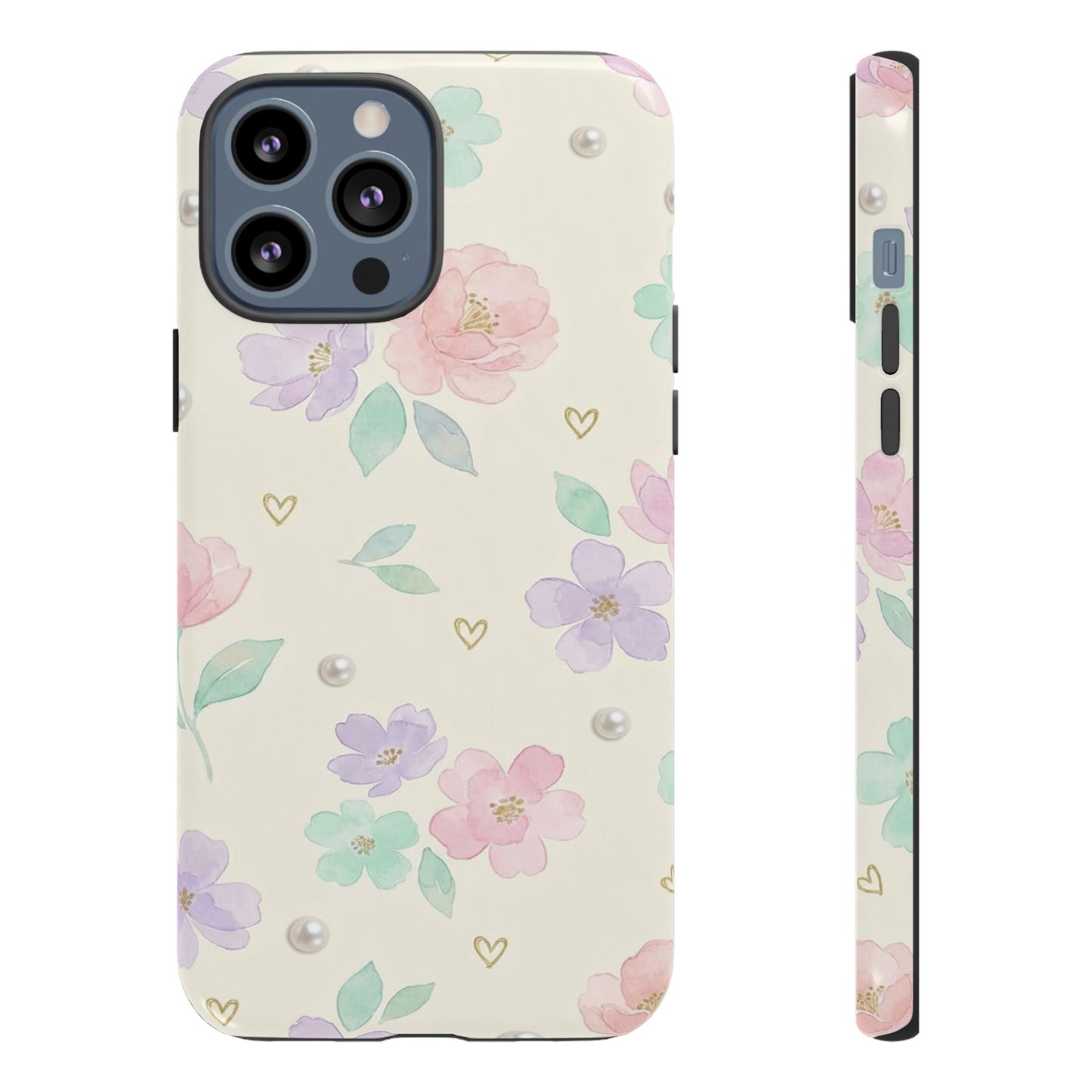 Pastel Floral Phone Case – Coquette Watercolor Flower Hearts Tough Case (iPhone, Samsung, Pixel)