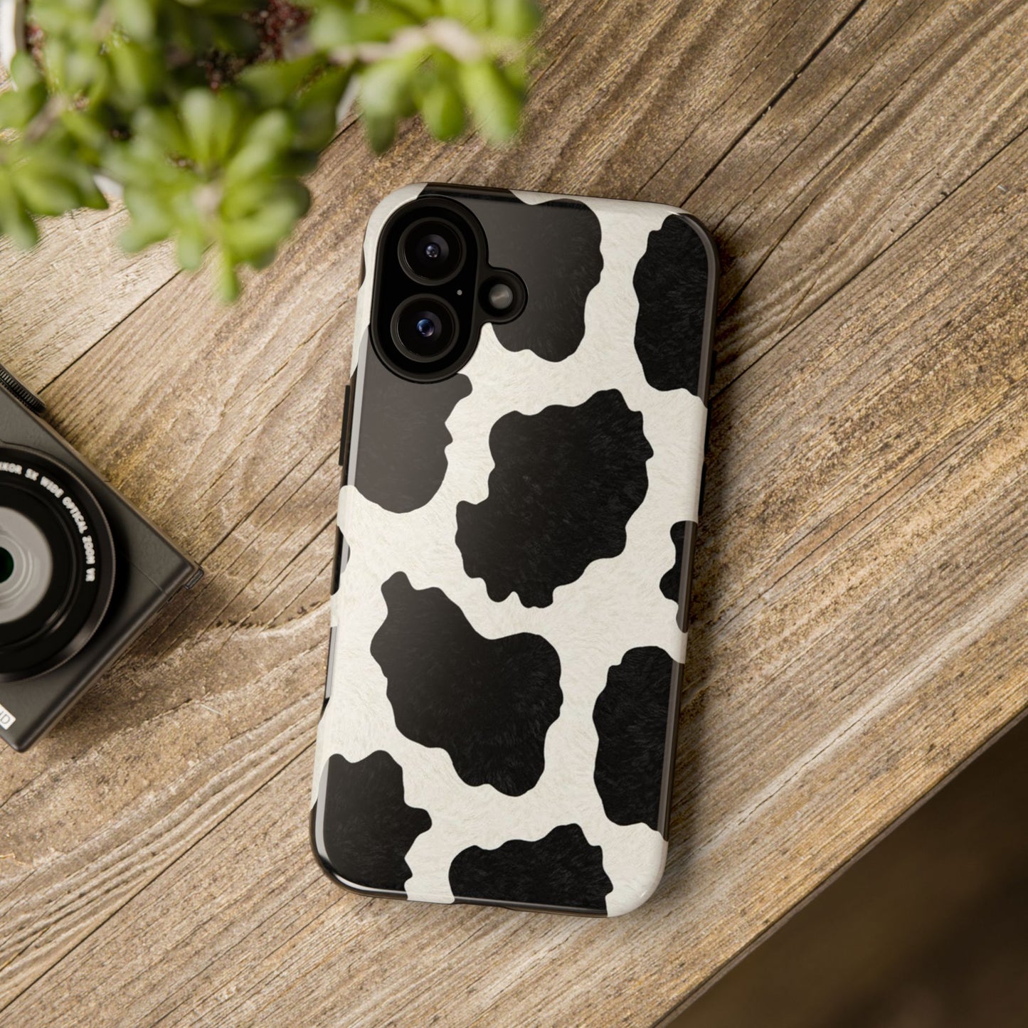 Black & White Cow Print Phone Case | Western Aesthetic iPhone & Samsung Tough Case