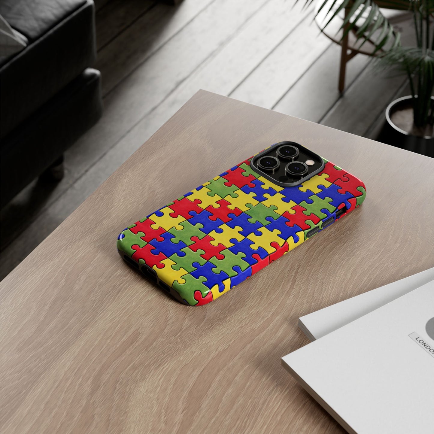 Colorful Puzzle Phone Case, Autism Awareness Jigsaw Design, Tough Protective Case, iPhone & Samsung Case, Vibrant Puzzle Pattern