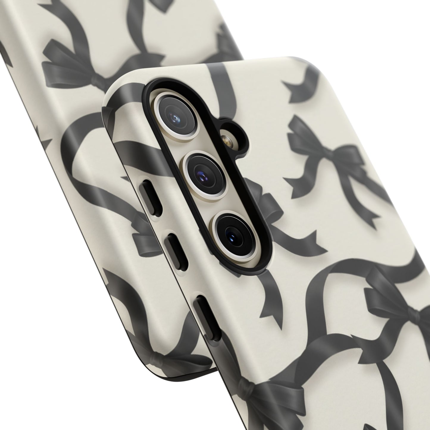 Black Ribbon Bow Phone Case, Minimal Bow Pattern Tough Protective Case