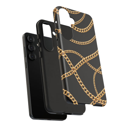 Luxury Gold Chain Phone Case – Black Designer Style Tough Protective Cover for Iphone, Samsung Galaxy and Pixel