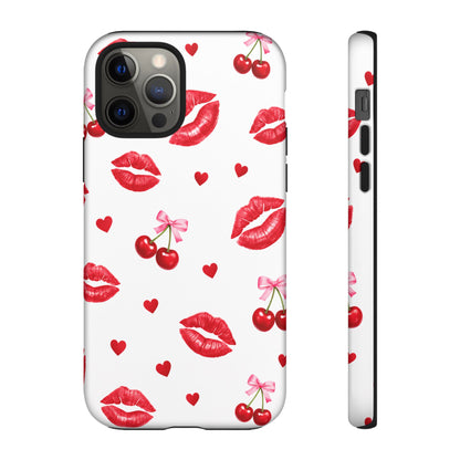 Red Lips & Cherry Phone Case – Y2K Retro Aesthetic Tough Cover