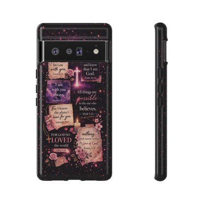 Christian Bible Verse Phone Case Pink Floral Faith Tough Protective Cover Gift